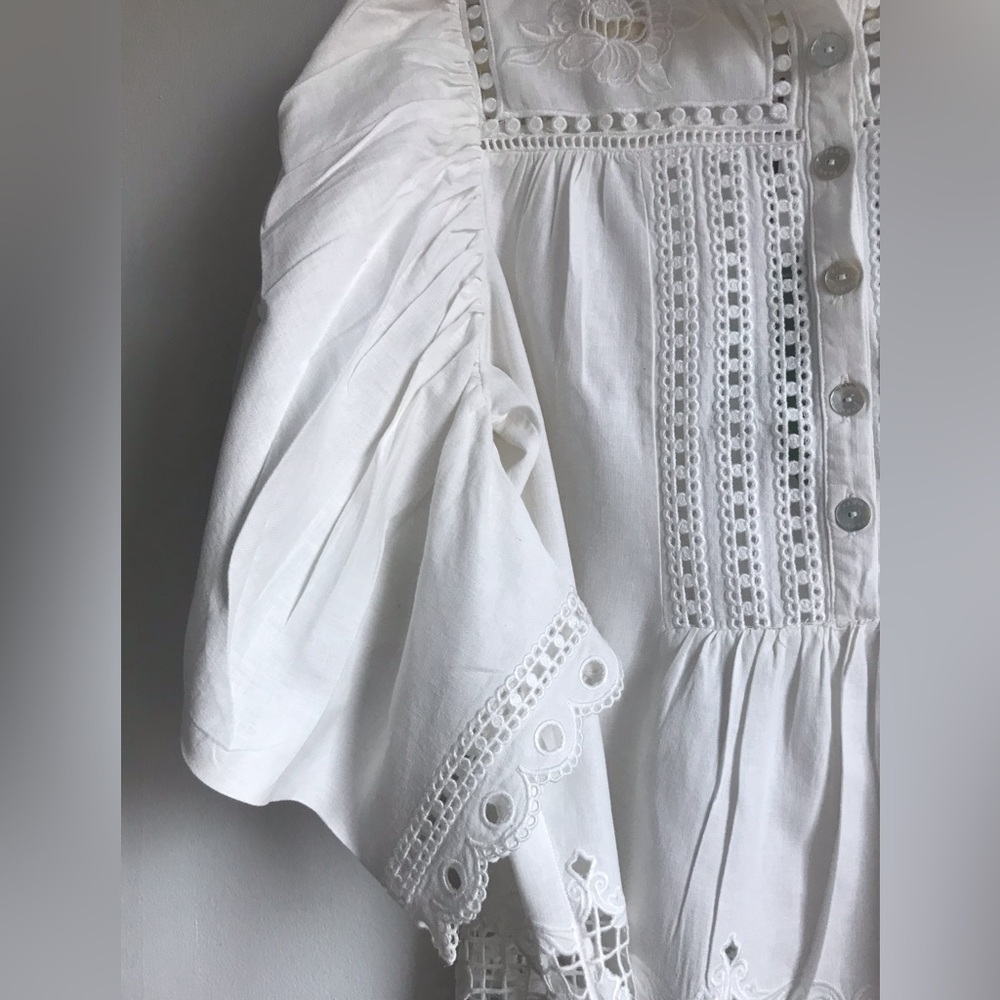 FARM Rio Romantic Richelieu Puffed Sleeve Blouse - Picture 11 of 16